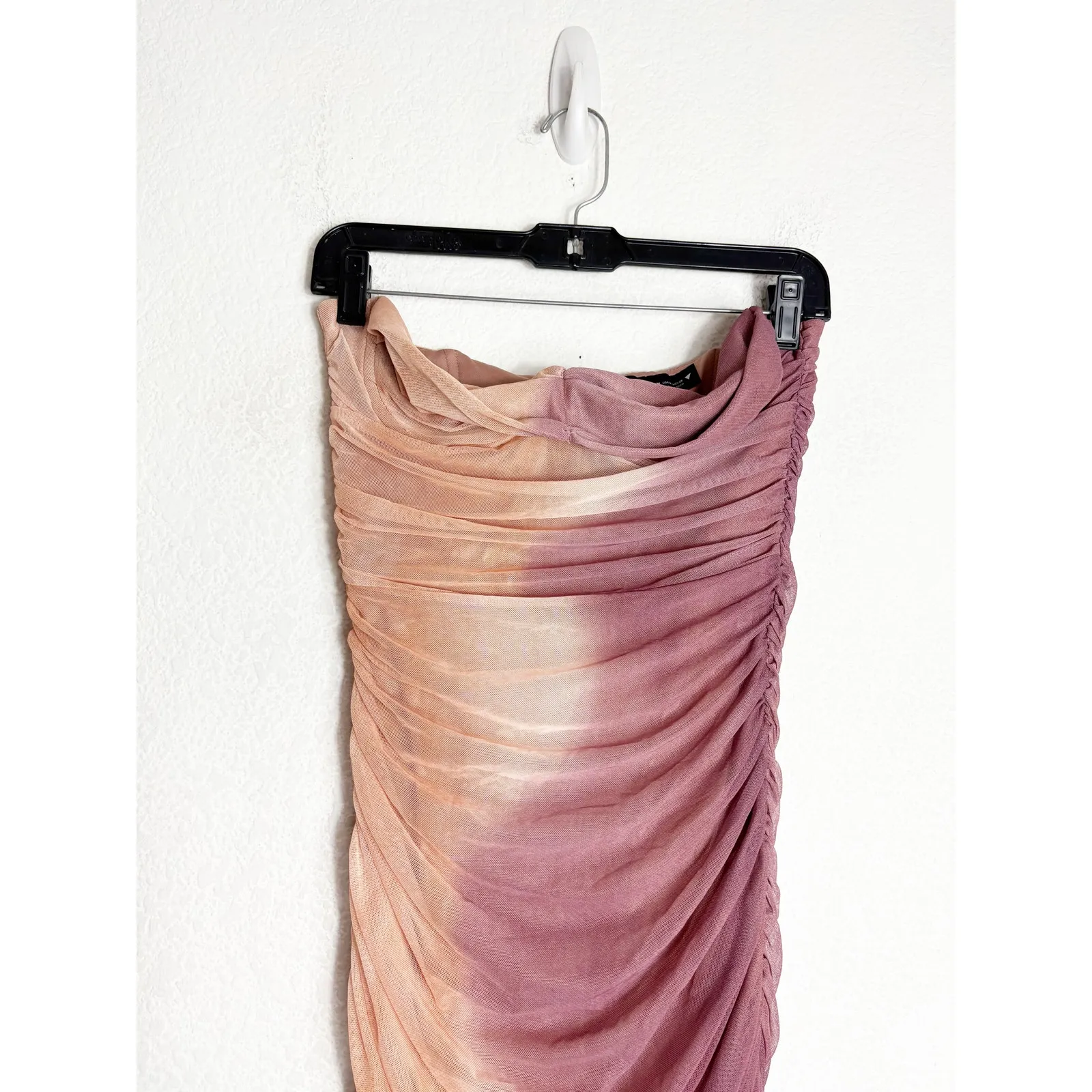 ZARA Printed Tulle Maxi Dress Size Medium Ruched Strapless Mesh Jersey 2716/190 - Image 5