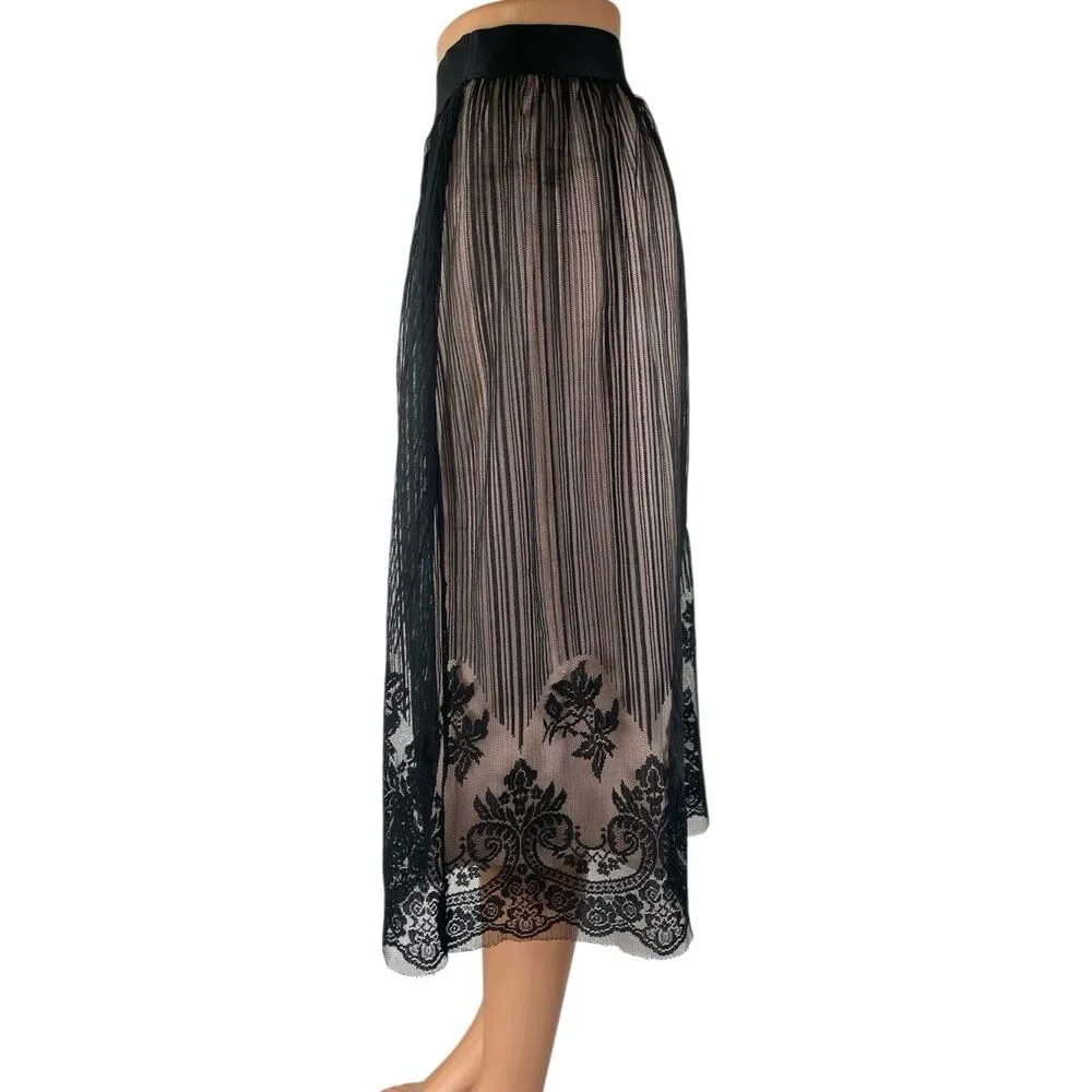Xhilaration Women's Black Floral Striped Lace Tulle Mid Rise Midi Skirt Size XXL - Image 2
