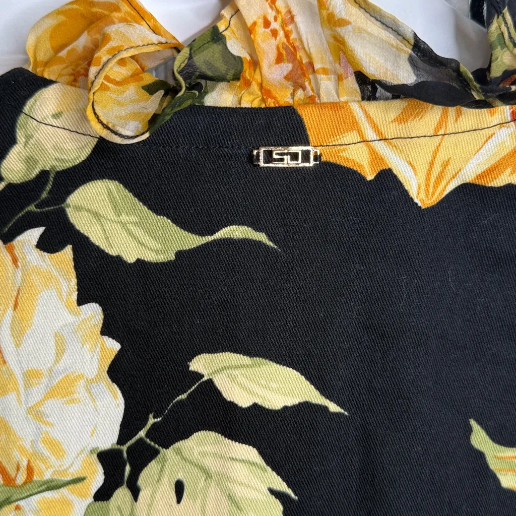 St. John Sport by Marie Gray Floral Ruffle Trim Blazer Jacket W1888 Sz 2 Black - Image 9