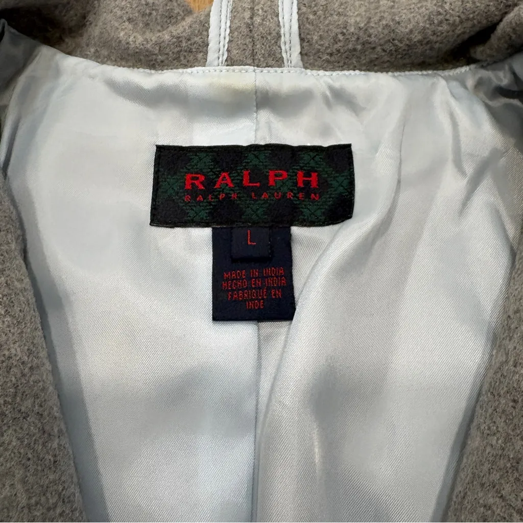 VTG! 🌟RALPH RALPH LAUREN🌟 CONVERTIABLE HOODED LAMBSWOOL ZIP UP COAT GREY SZ L - Image 5