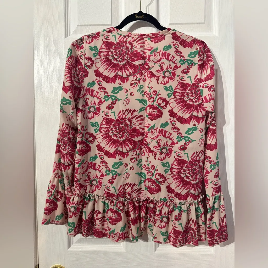 Tracy Reese Red and Green Floral Blouse S - Image 9