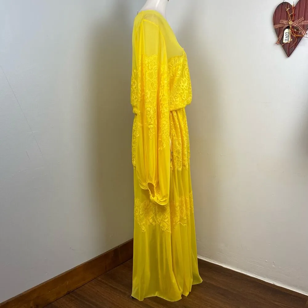 We Are HAH Royal HAHness Lemon Drop Lace Boho Long Sleeve Maxi Dress XS - Image 4