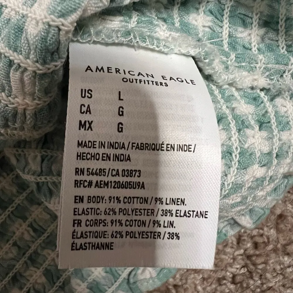 American Eagle Gingham Smocked Cami Large Women’s Dusty Sage Blue - Image 5