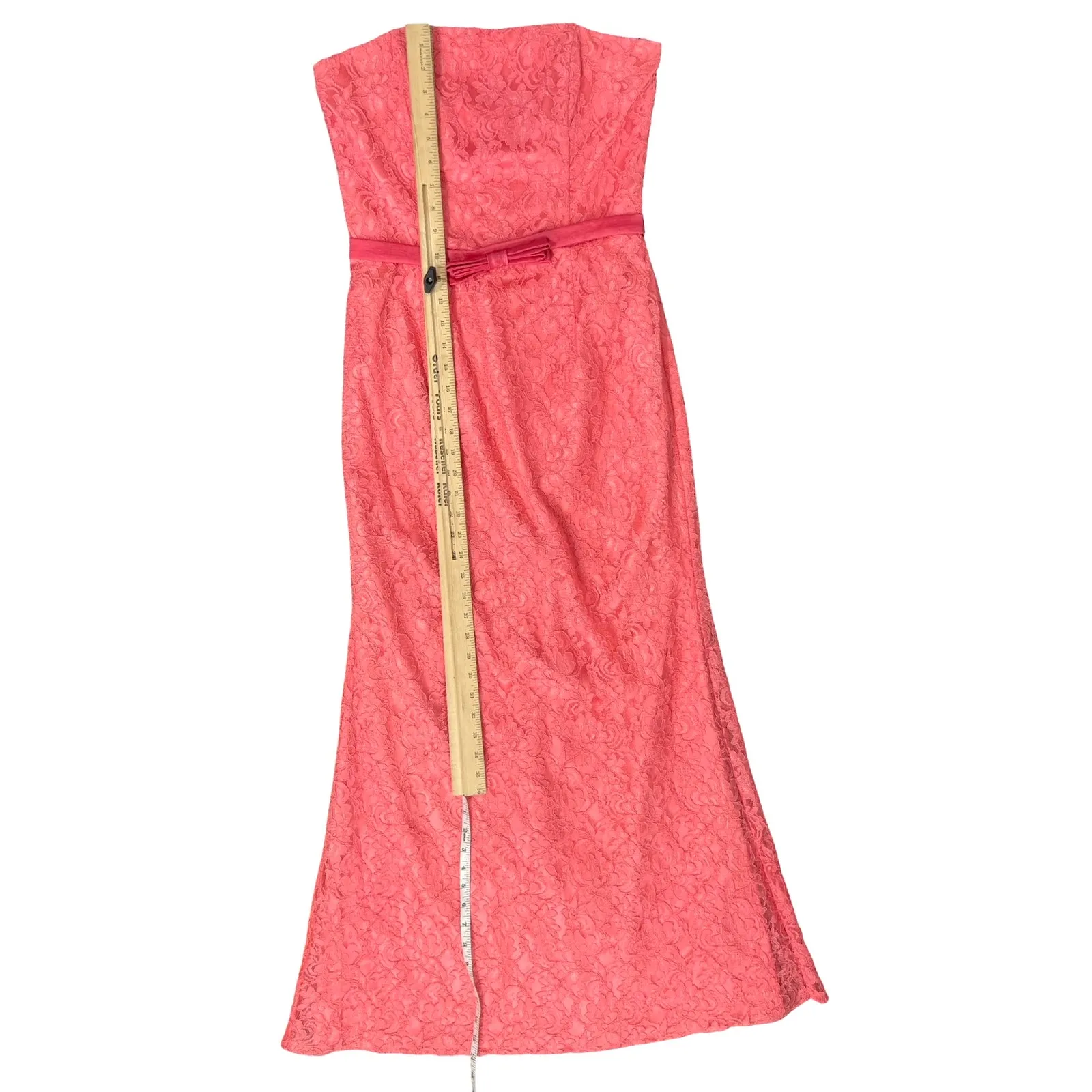 Vintage Jessica McClintock Pink Floral Lace Strapless Mermaid Maxi Dress size 10 - Image 2