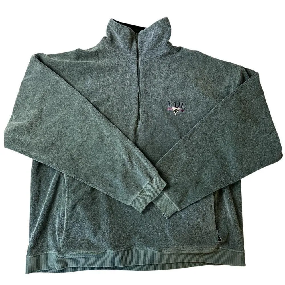 Vintage unisex Vail, CO Green XL Terrycloth Pullover Quarter Zip - Image 2