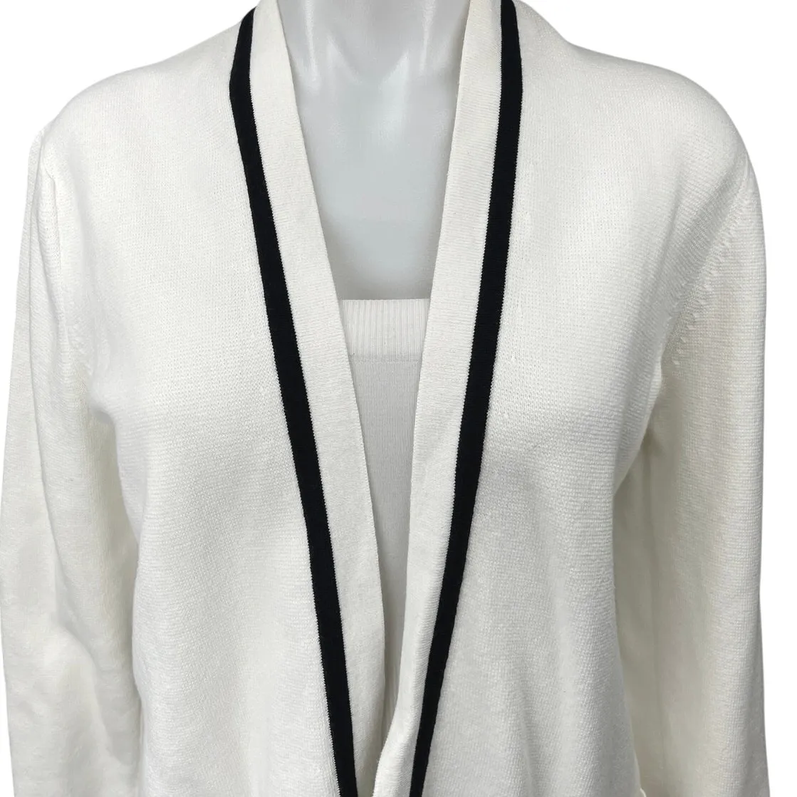 J.Crew Women's White Black Long Sleeve Pocket Open Cardigan Sweater Top Size S - Image 3