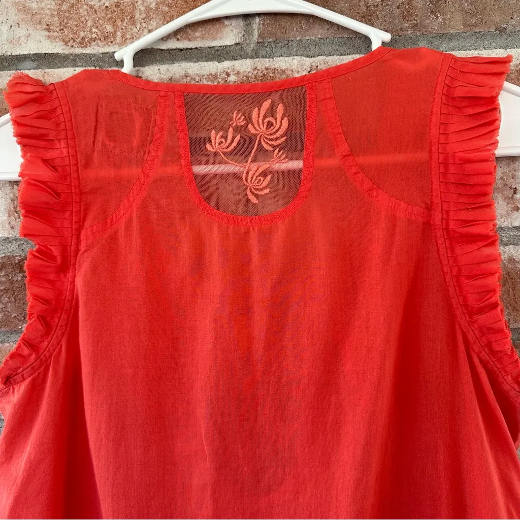 Free People Vintage Y2K Tank Top Embroidered Boho Women’s Small Coral Red - Image 8