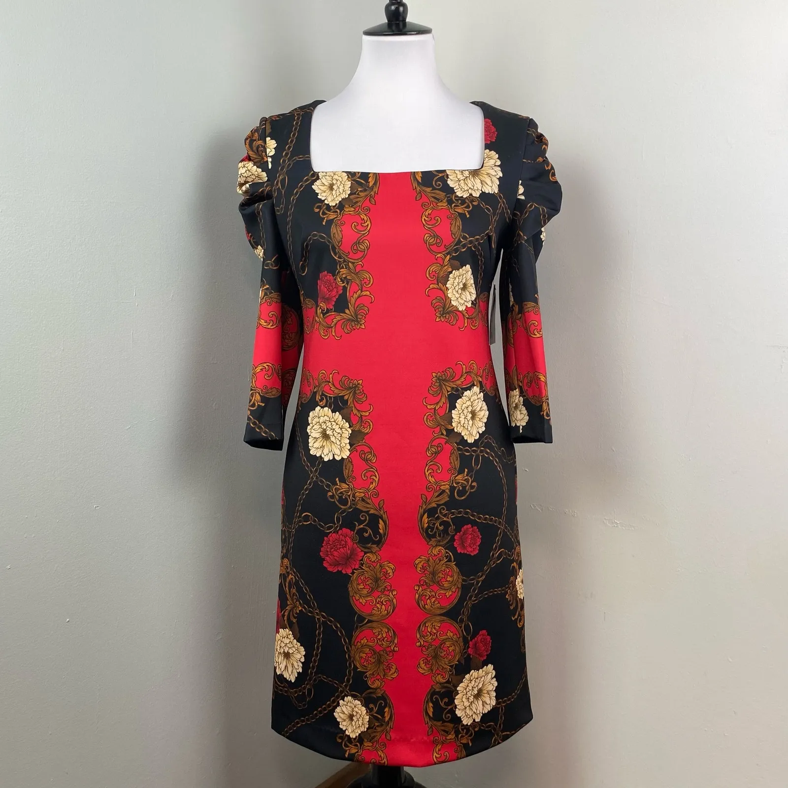 Alexia Admor Elizabeth Floral Sheath Dress Size 4 Puff Long Sleeve - Image 3