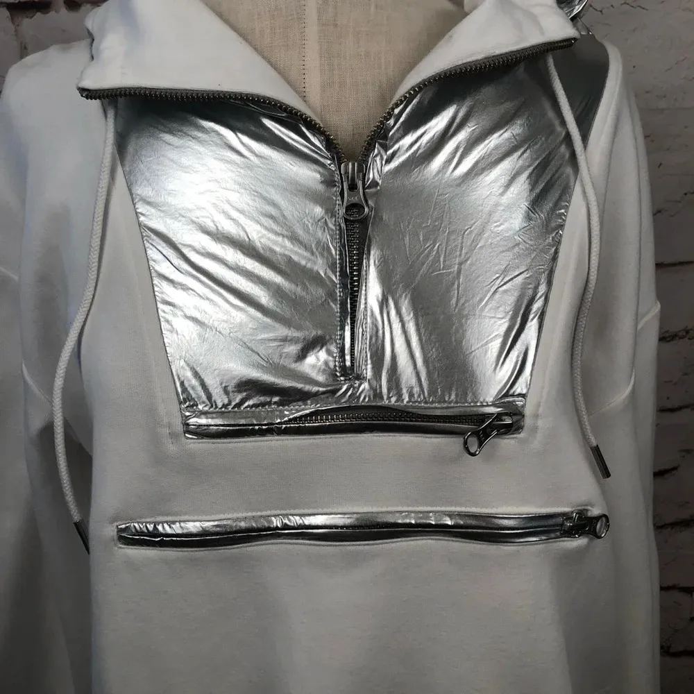 J.Crew  Solid Anorak in White‎ and Silver Metallic - Image 3