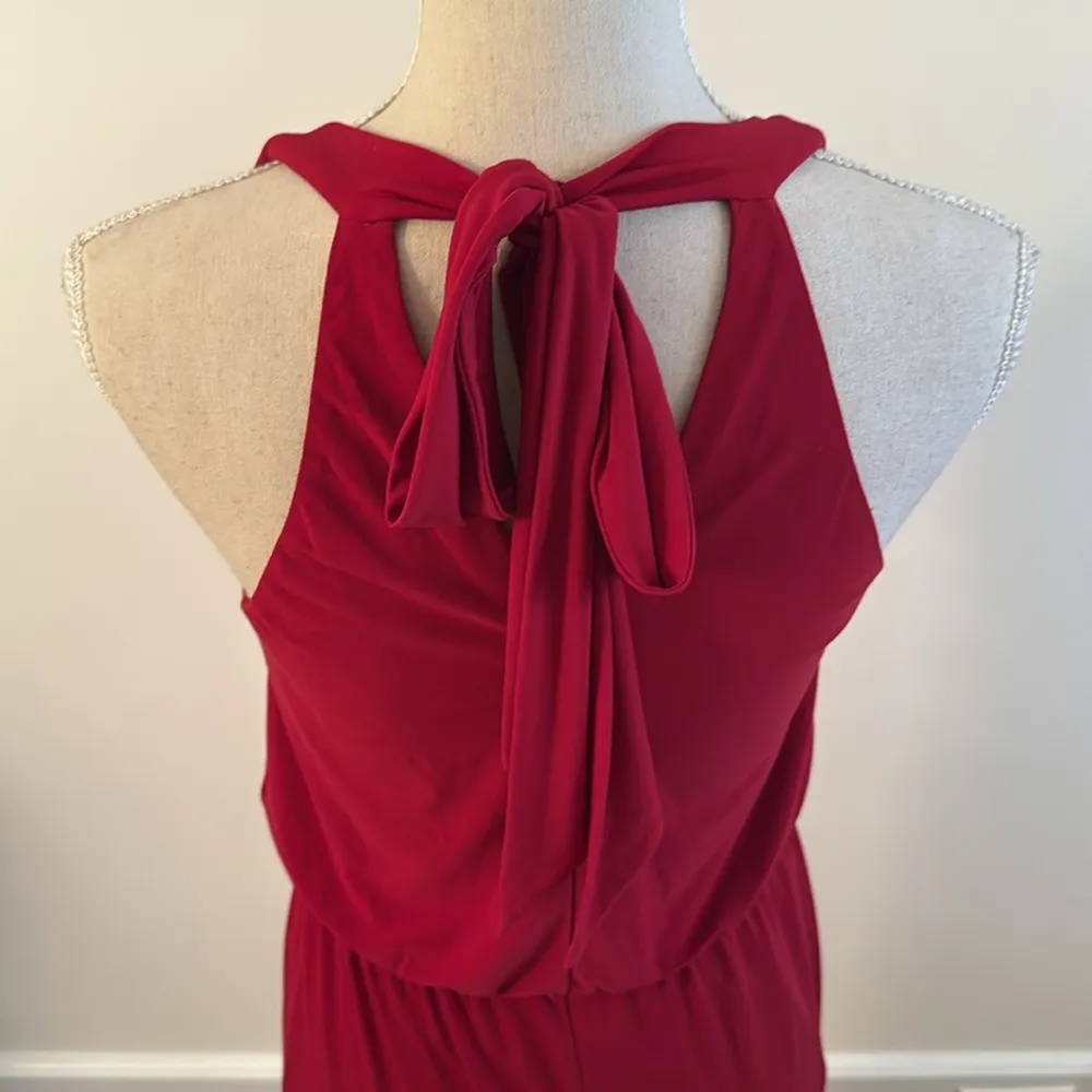 Halston Heritage Red Drape Scoop Neck Sleeveless Faux Wrap Formal Dress Small - Image 4