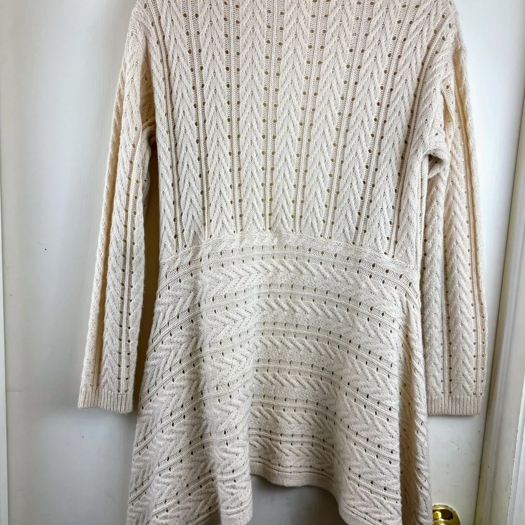 ShowPo. Cream Colored Long Sleeve Open Cardigan with Cascading on Bottom A191 Size 6 - Image 8