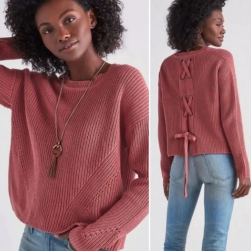 Lucky Brand Teal Lace Up Back Pullover Sweater M - Image 9