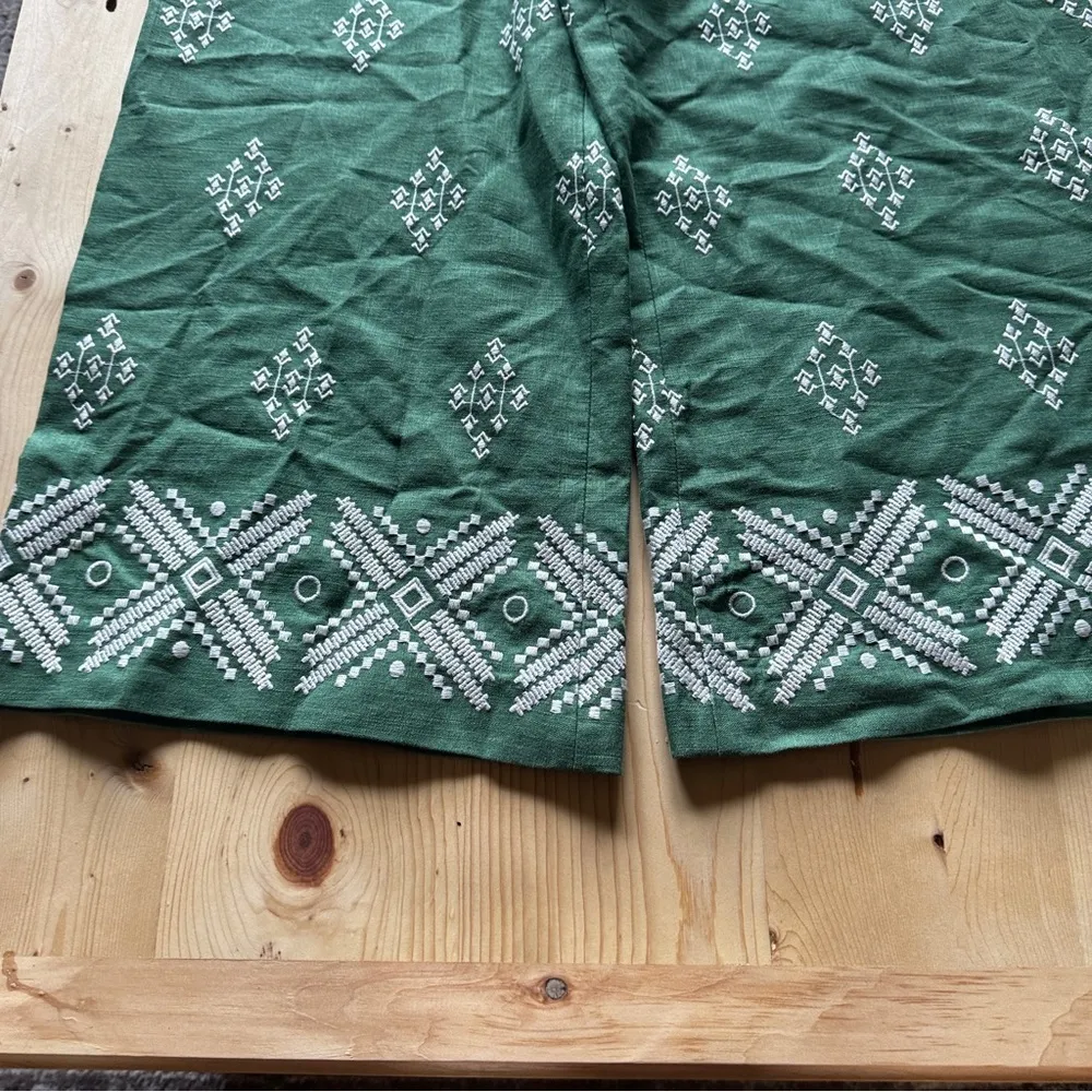 Zara Green Pants with‎ White Embroidered Accents - Image 2