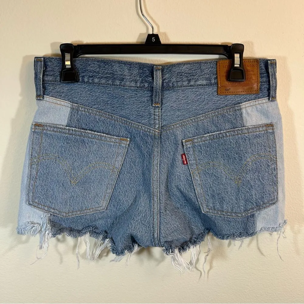 ✨ Levi’s Patchwork 501 Altered Denim Shorts Button Fly 27 - Image 5