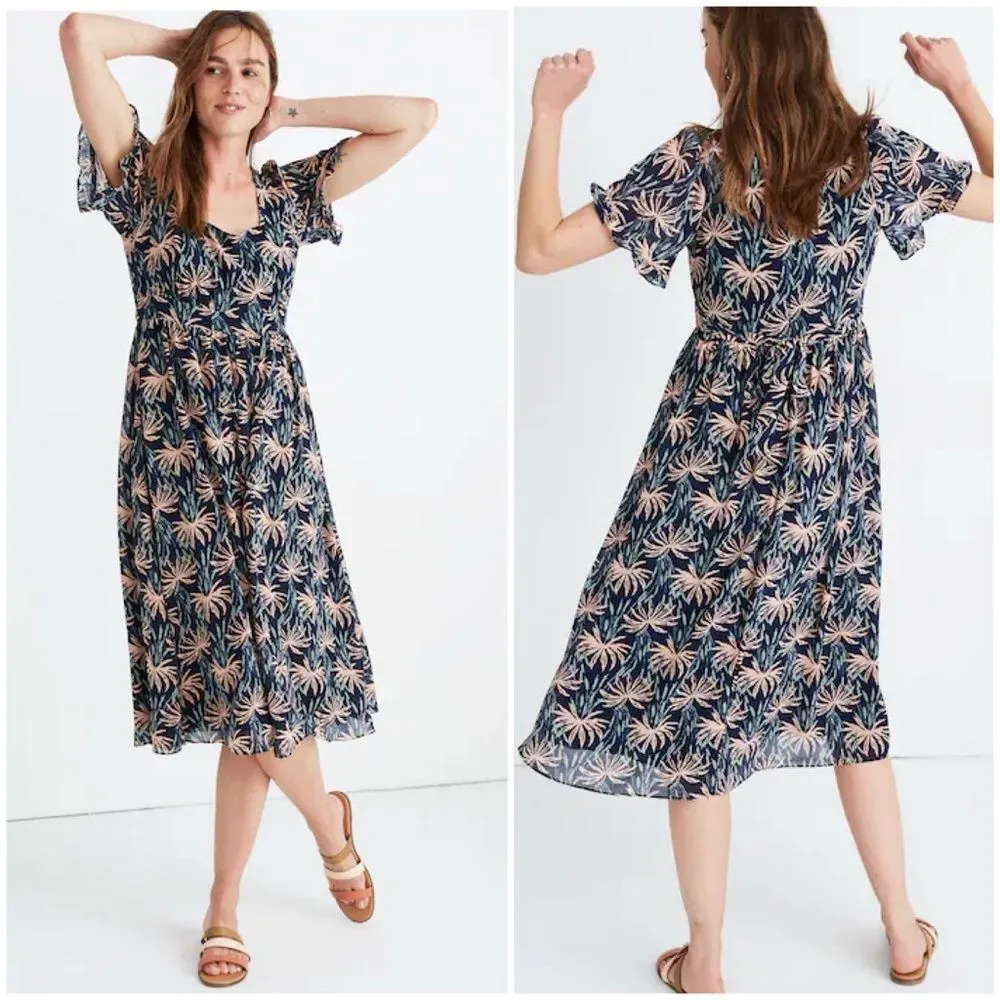 Madewell Ruffle-Sleeve Midi Dress in Oasis Palms Size XS - Image 2