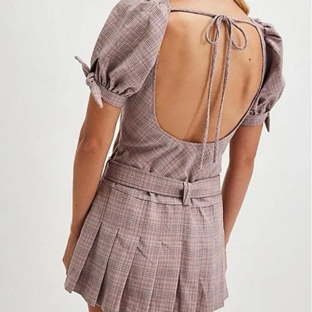 Free People Sevi Plaid Belted Puff Sleeve Mini Dress in brown - Image 2