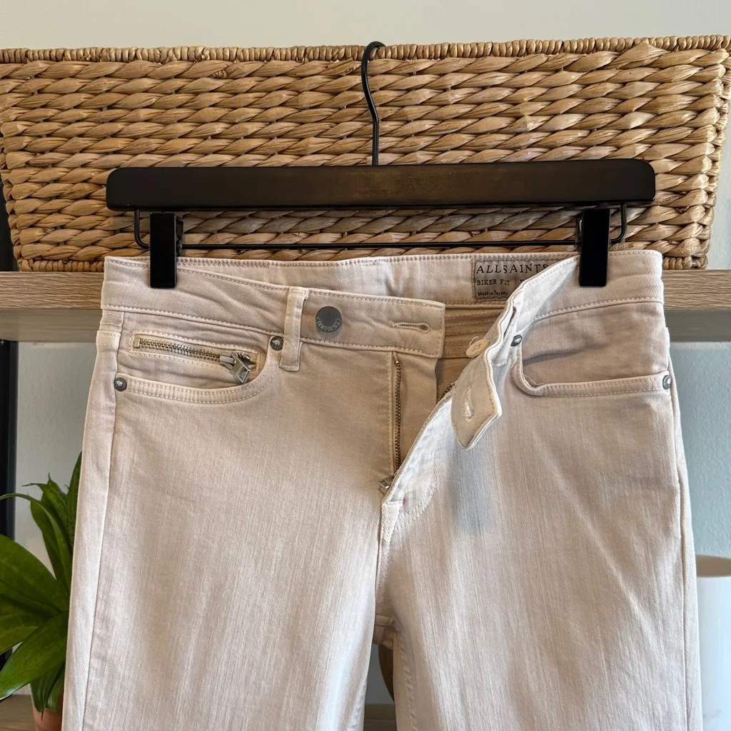 All Saints Nude Biker Fit Mid-Rise Skinny Jeans, 28 - Image 7