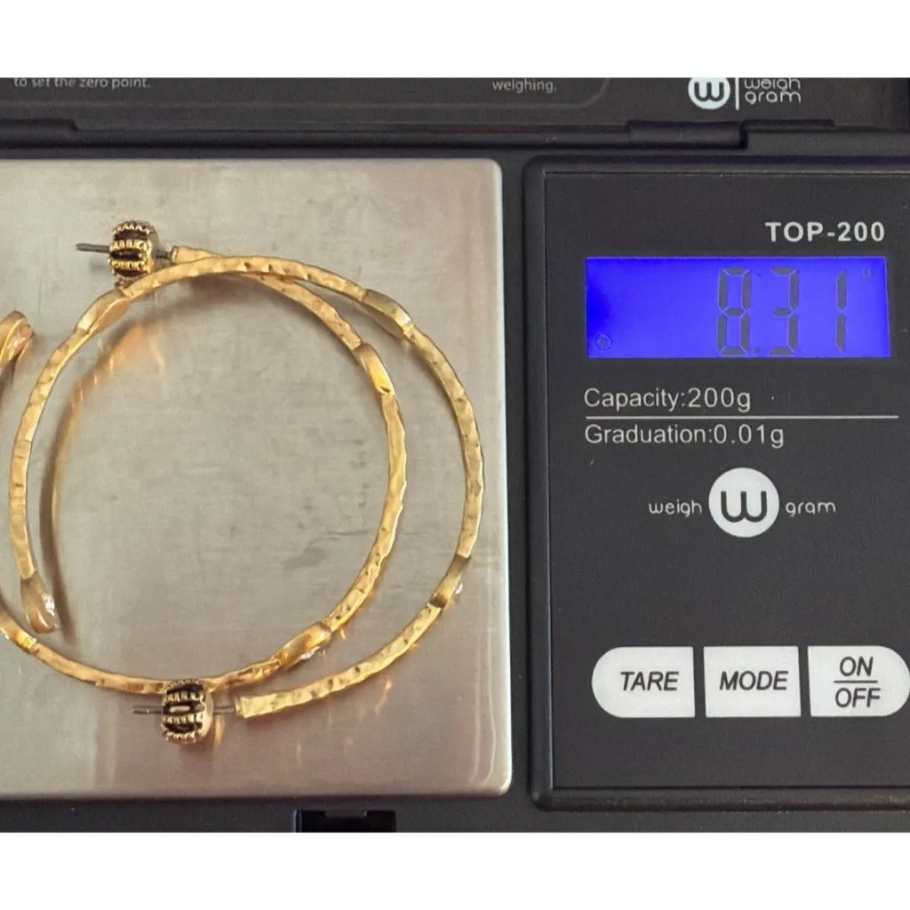 Juicy Couture Gold Tone Hammered Hoop Earrings Hearts Rhinestones 1.5" 8.31g - Image 5