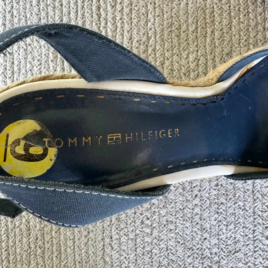 Tommy Hilfiger Red White Navy Blue Ankle Strap Espadrille Wedge Sandals 9 FLAW - Image 14