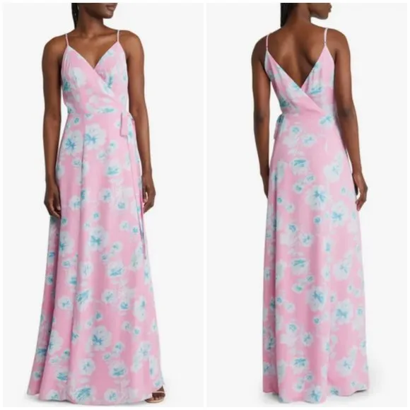 💕WAYF💕 The Angelina Floral Wrap Gown ~ Mauve Pink Floral Print Small S NWT - Image 2