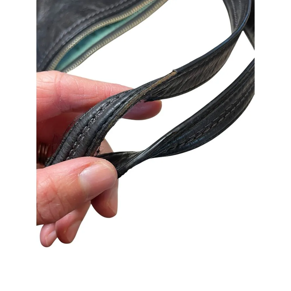 Coach Camelia Black Distressed Leather Shoulder Bag, Silver Hardware Teal Lining - Image 14