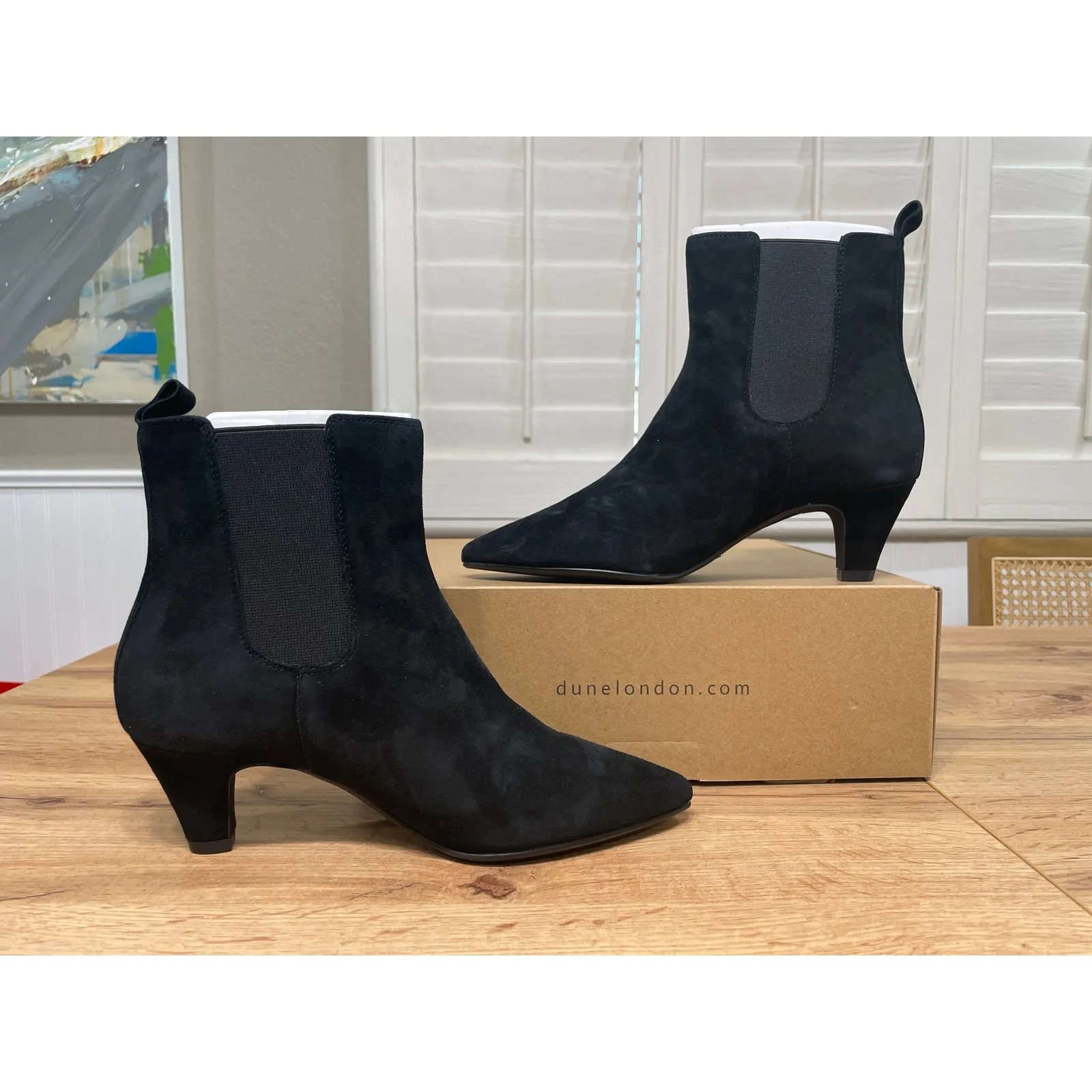 Dune London Comfort Kitten Chelsea Ankle Boot Black Suede Sz 7.5/8 US 38 EU NIB - Image 4