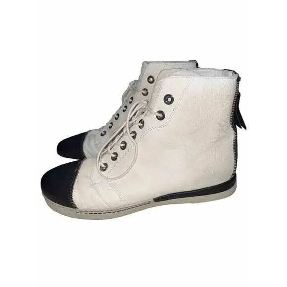 Stuart weitzman zipit leather hightop sneaker 9M White‎ Black - Image 13