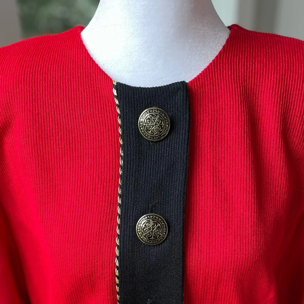 Vintage Red Black Jeffrey & Dara Peplum Cropped Jacket Made in USA Sz 13/14 Size M - Image 3
