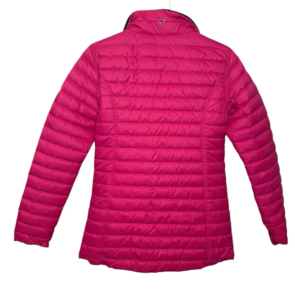 Vineyard Vines Pink Quilted Puffer Jacket Goose Down Insulation Size Small - Image 2
