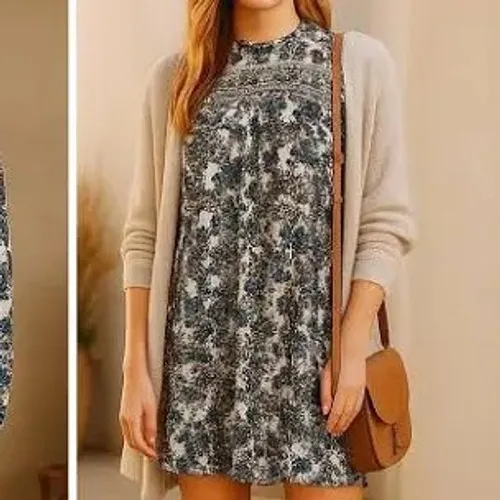 Free people Flowers in her hair floral tunic mini dress black blue women's large - Image 2