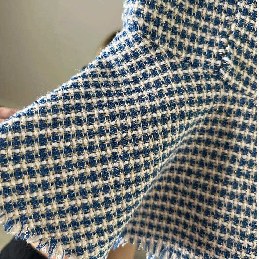 Vici: Blue Plaid Tweed Babydoll Blouse - Image 8