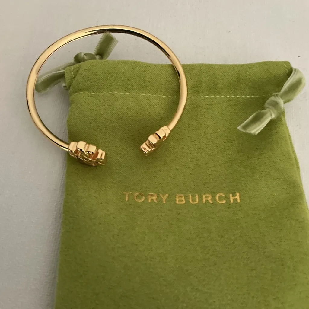 Tory Burch Gold Logo Open Cuff Bracelet NWOT w/ Dust Bag - Image 4