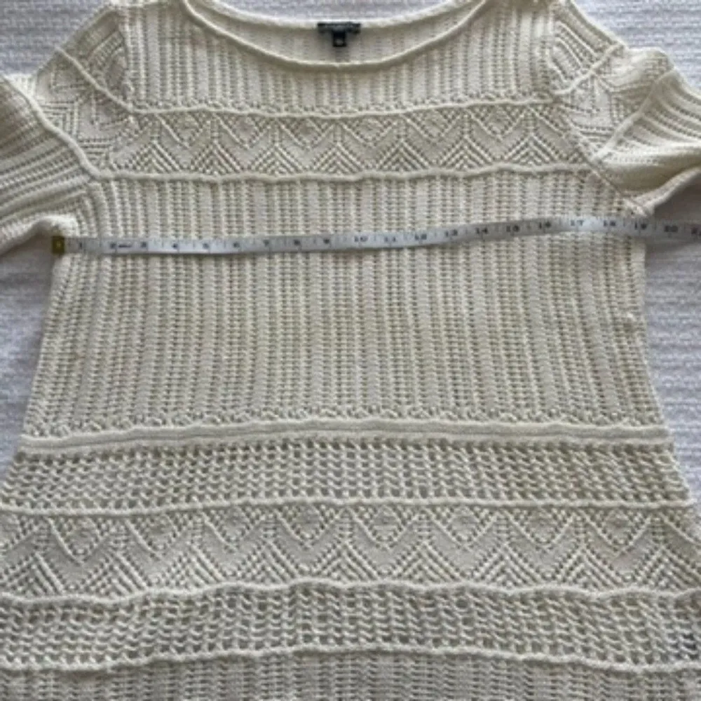 PL Talbots Cream Crochet Style Short-Sleeve Sweater - Image 6