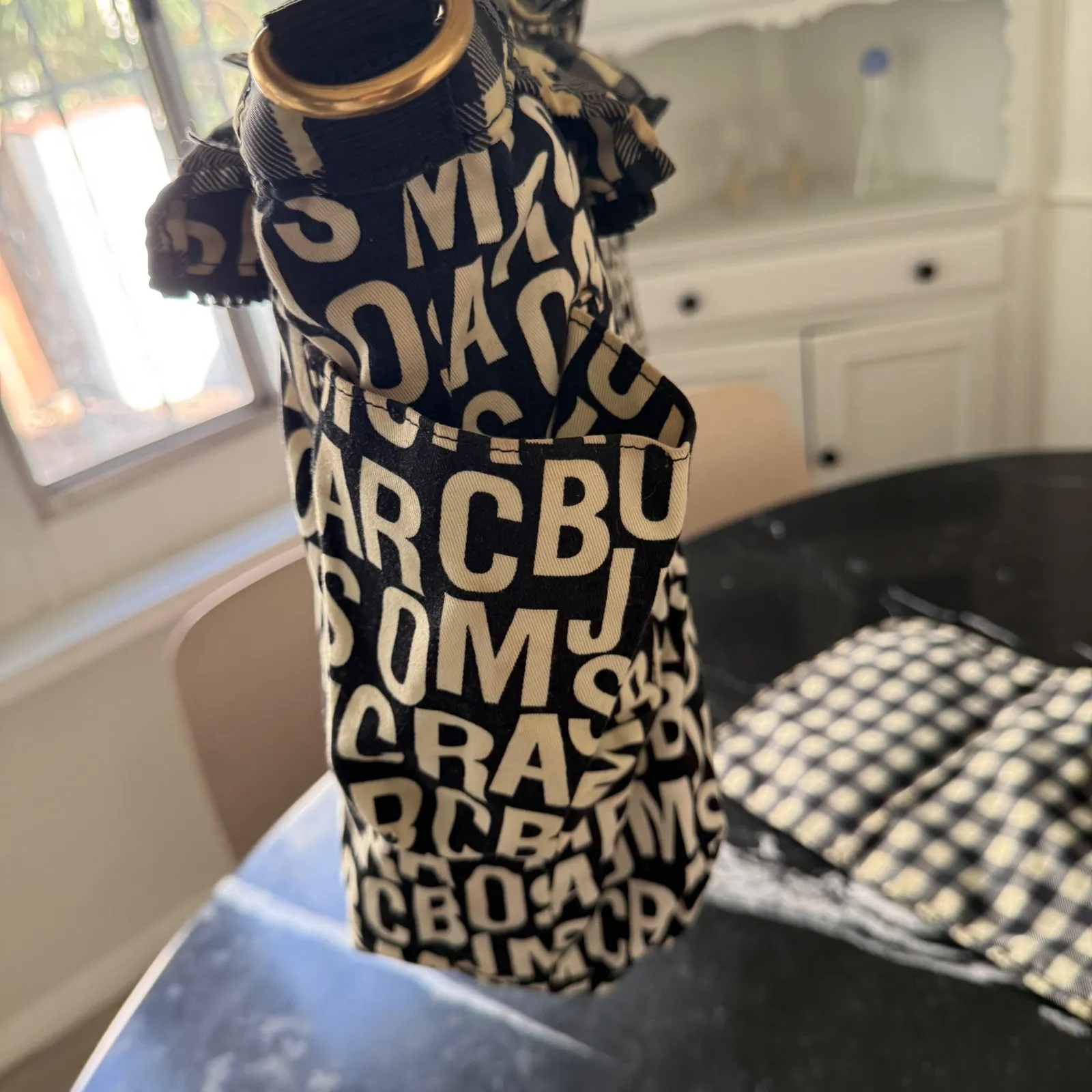 Marc Jacobs Tote Bag Gingham Quilted Nylon Black White Large - Image 5