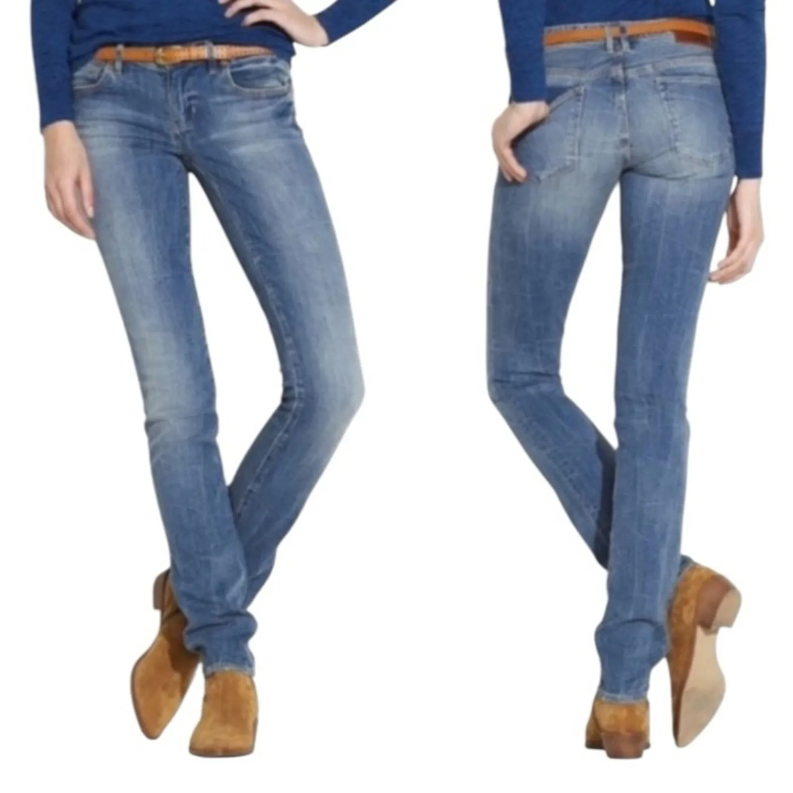 Madewell Rail Straight Jeans Medium Light Wash Low Rise Size 28x34 - Image 2