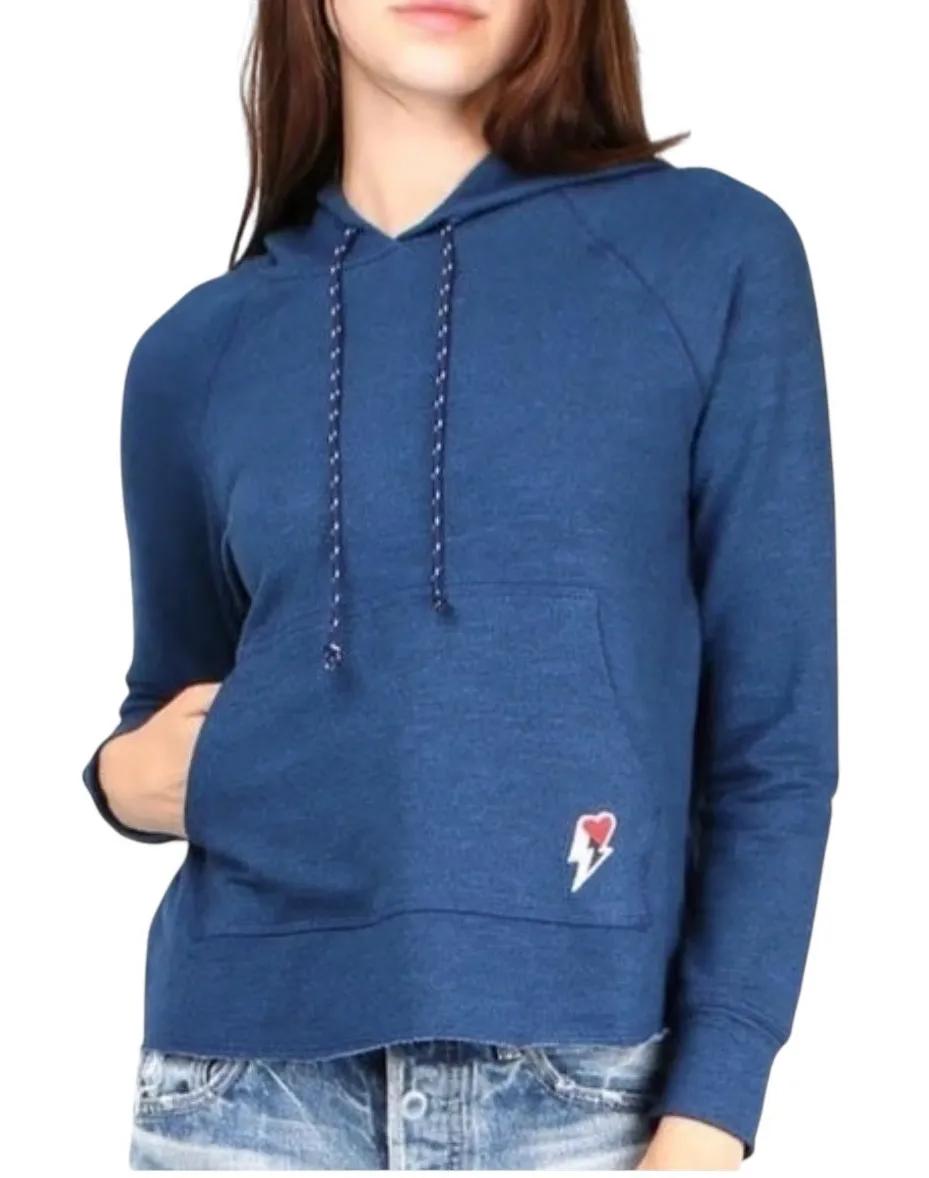 Sundry Women's Blue Spells Out Love Pullover Hoodie Size 2/Med Lightning Bolt - Image 1