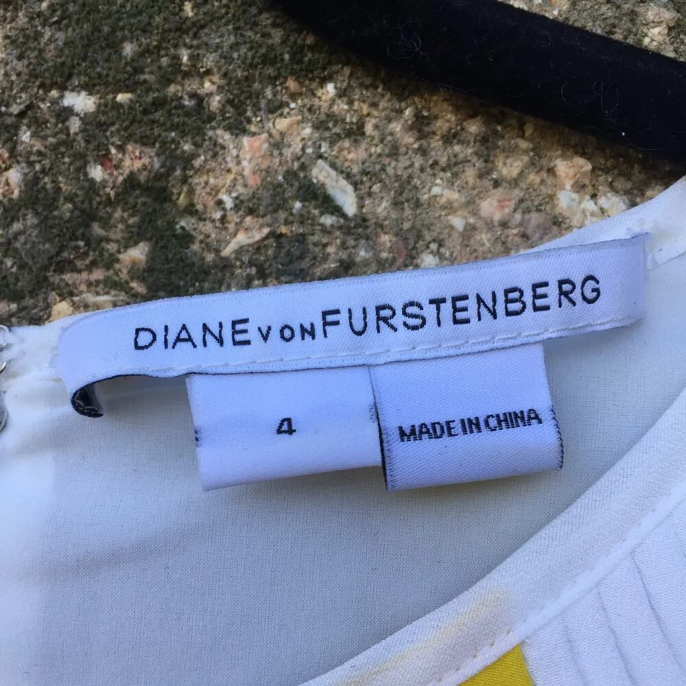 DVF Yellow Cream Sleeveless Silk Floral Print Dress 4 - Image 5