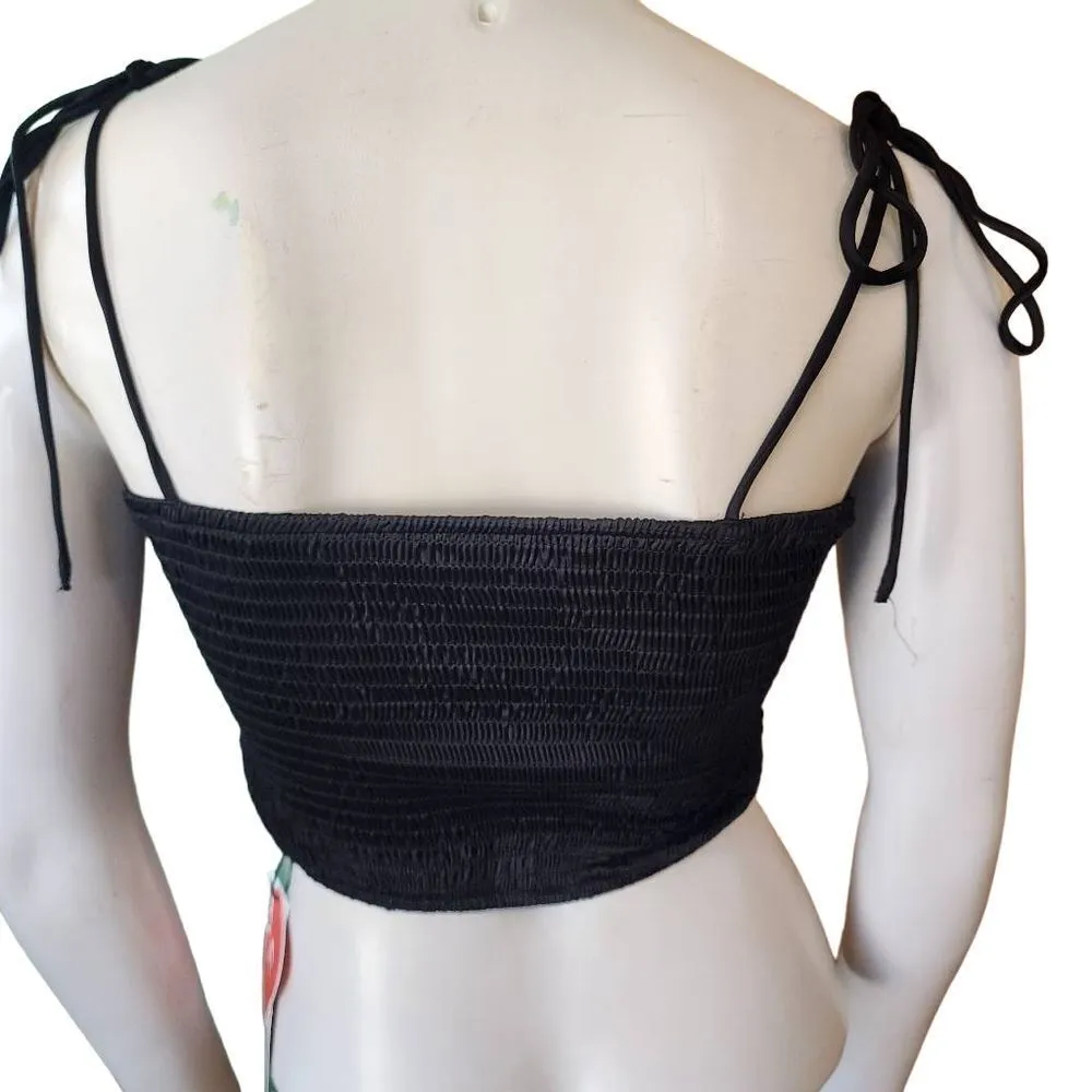 NWT Cider Black Satin Knotted Strap Square Neck Tank Top (XXS) - Image 5