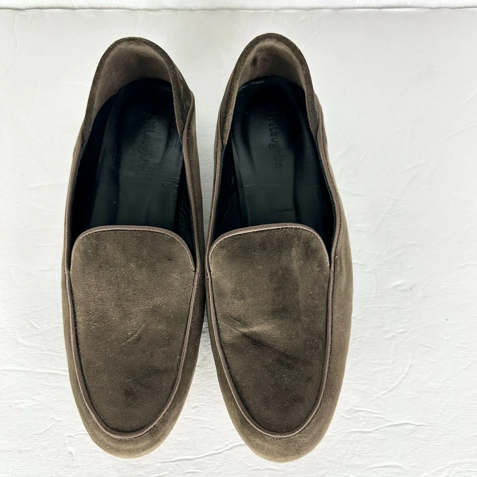 J McLaughlin Luna Velvet Loafer Size 7.5 Chocolate Brown Leather Sole - Image 6