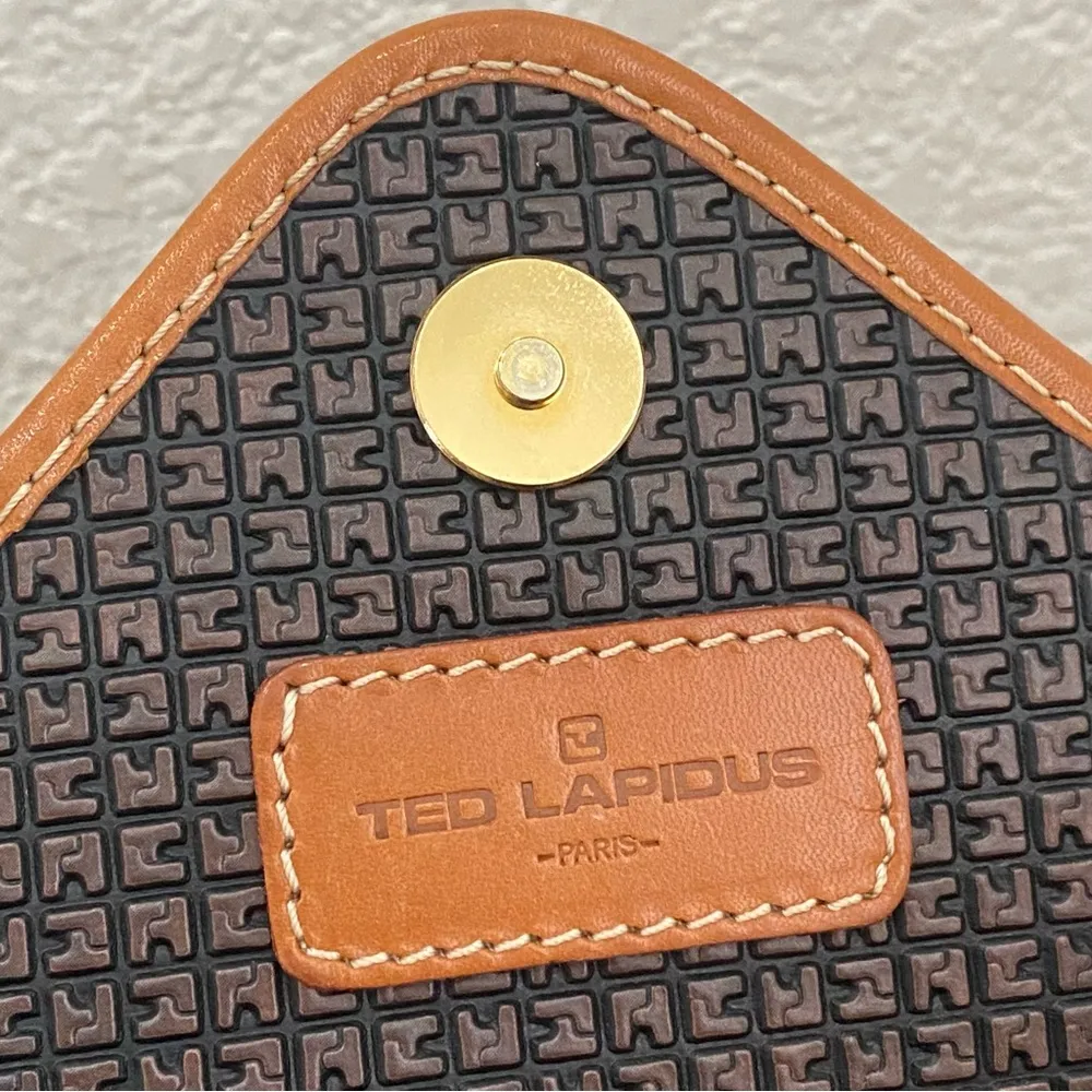 Vintage TED LAPIDUS Paris Embossed Leather Monogram Envelope Clutch Bag 8”X12” Black - Image 10