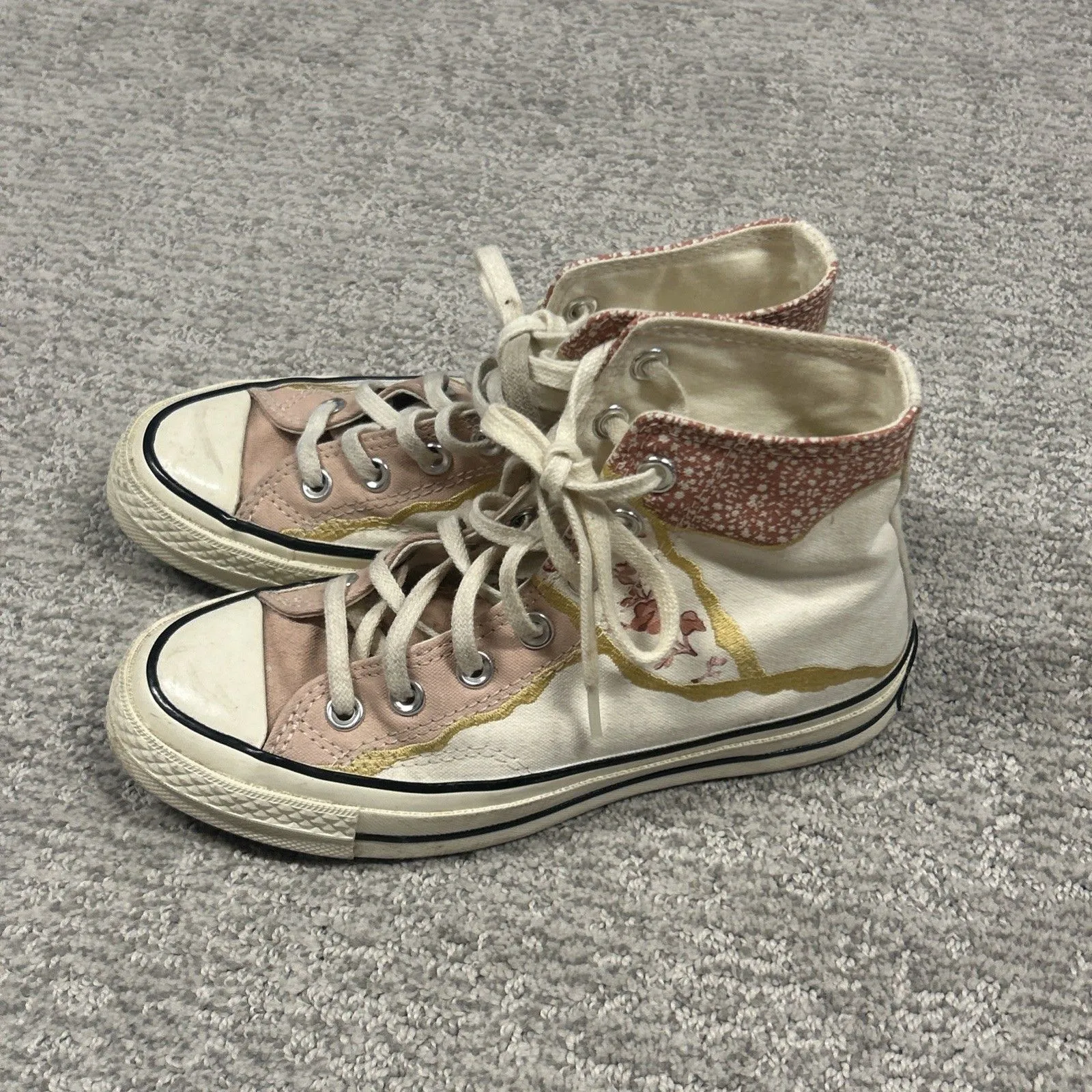 Converse Chuck Shoes Womens 5.5 70s Egret Golden Repair High Top Floral Sneakers - Image 5