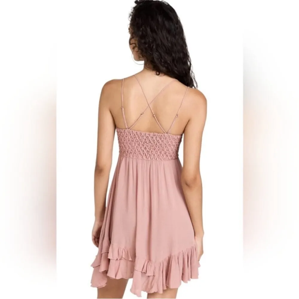 NEW! FREE PEOPLE Adella Slip Dress ROSE Pink Lace Spaghetti Strap Ruffle SMALL - Image 15