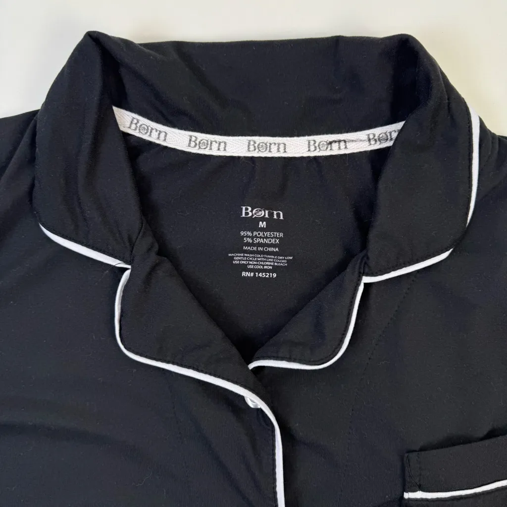 Born Black Pajama Set Medium Soft Button Top and Pants Lounge Sleepwear - Image 5