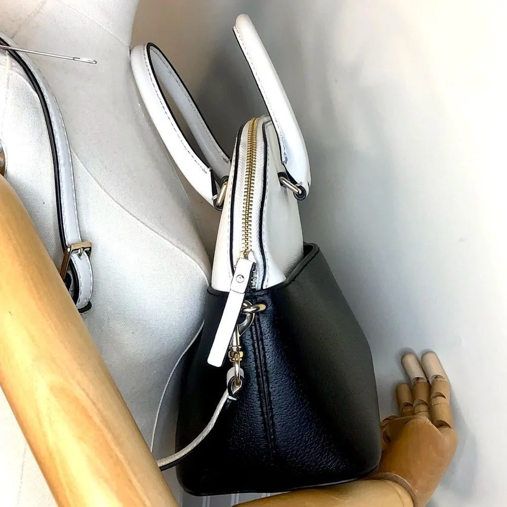 KATE SPADE White Black Leather Dome Shaped Top Handle Crossbody Satchel - Image 4