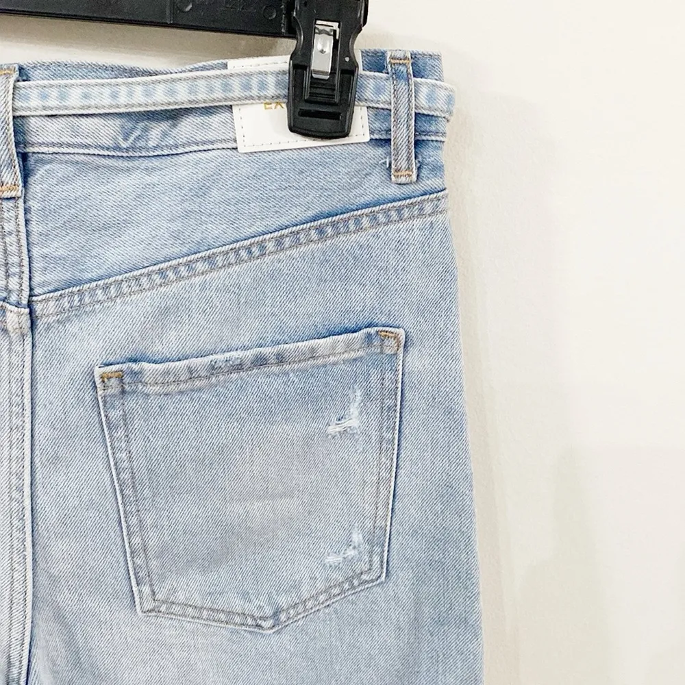 Express Super High Waisted 90s Bermuda Raw Hem Jean Shorts size 6 - Image 9