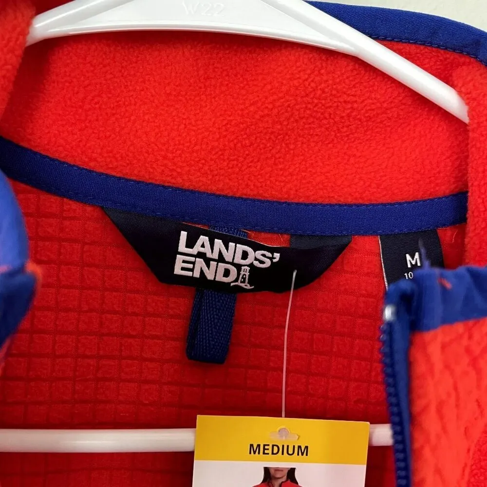 NWT Lands' End bright orange blue full zip sweater fleece pockets women size M - Image 3