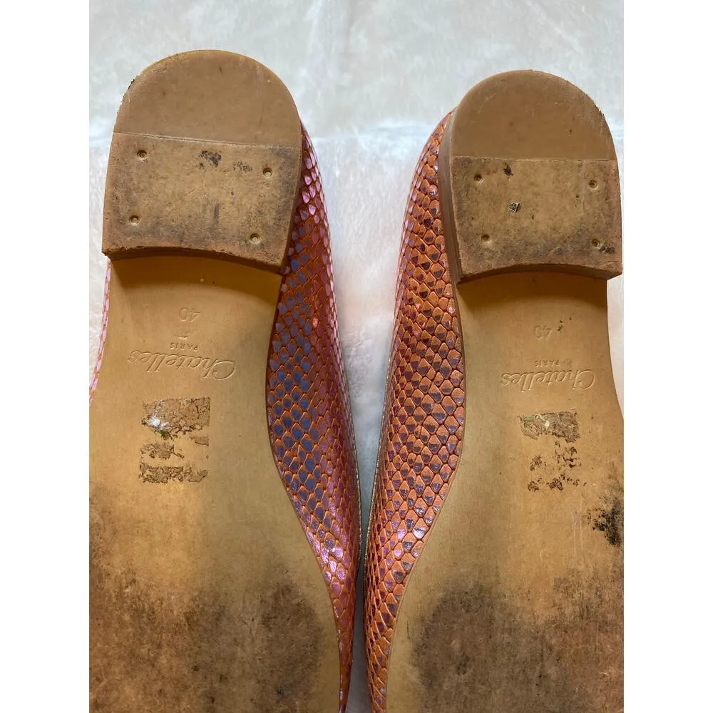 Chatelles Paris Slippers Flats Loafers Shoes EU 40 Pink Rose Gold Snakeskin EUC Size 9 - Image 10
