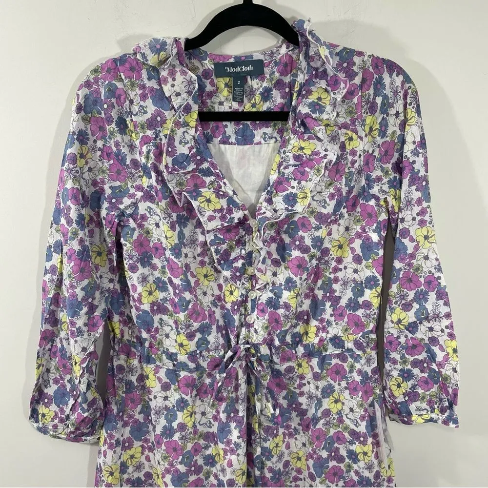NWT ModCloth Ruffling For Flowers V-Neck Ditzy Floral Print Midi Dress Size 2‎ - Image 5