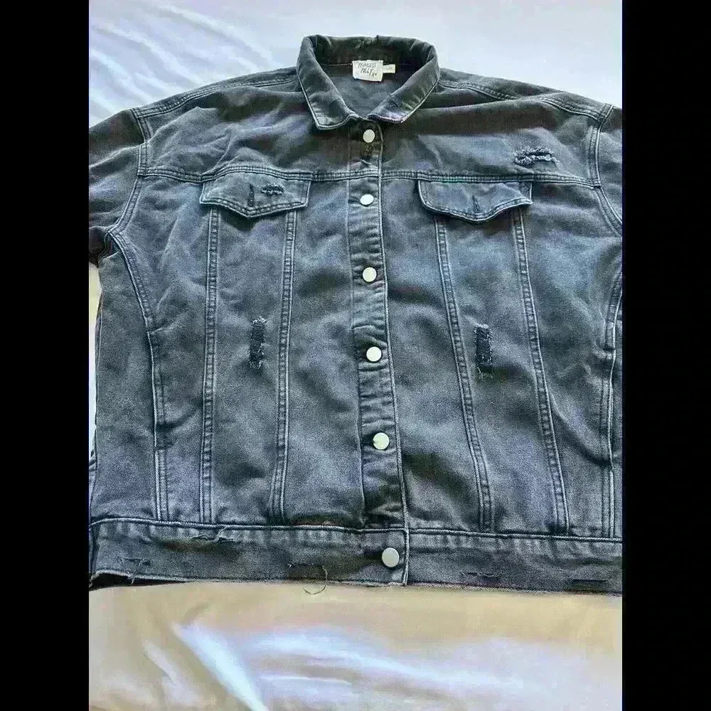 Princess Poly Black Denim Jacket Large/xl Trucker Jean Jacket Oversized Size M - Image 4
