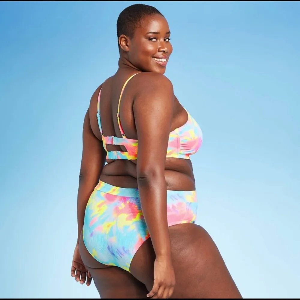 XHILARATION TIE-DYE RIBBED SQUARE-NECK BIKINI TOP - Image 5